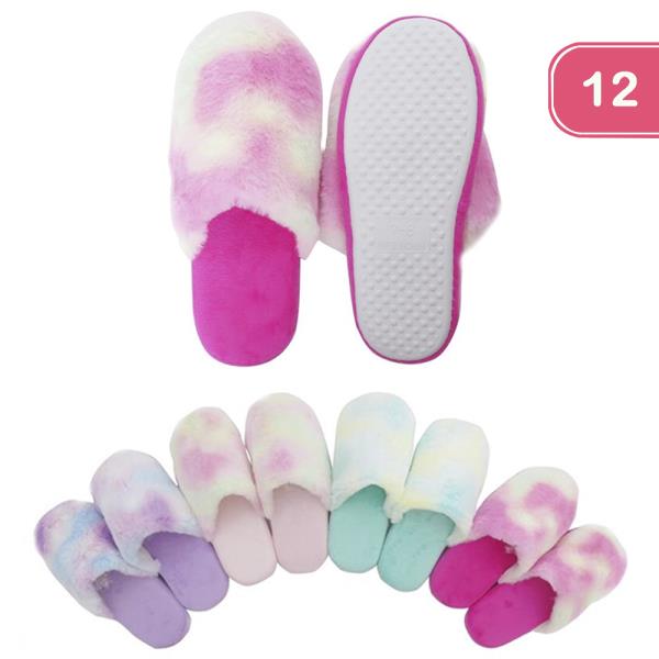 FASHION FAUX FUR TIE DYE HOUSE SLIPPER (12 UNITS)