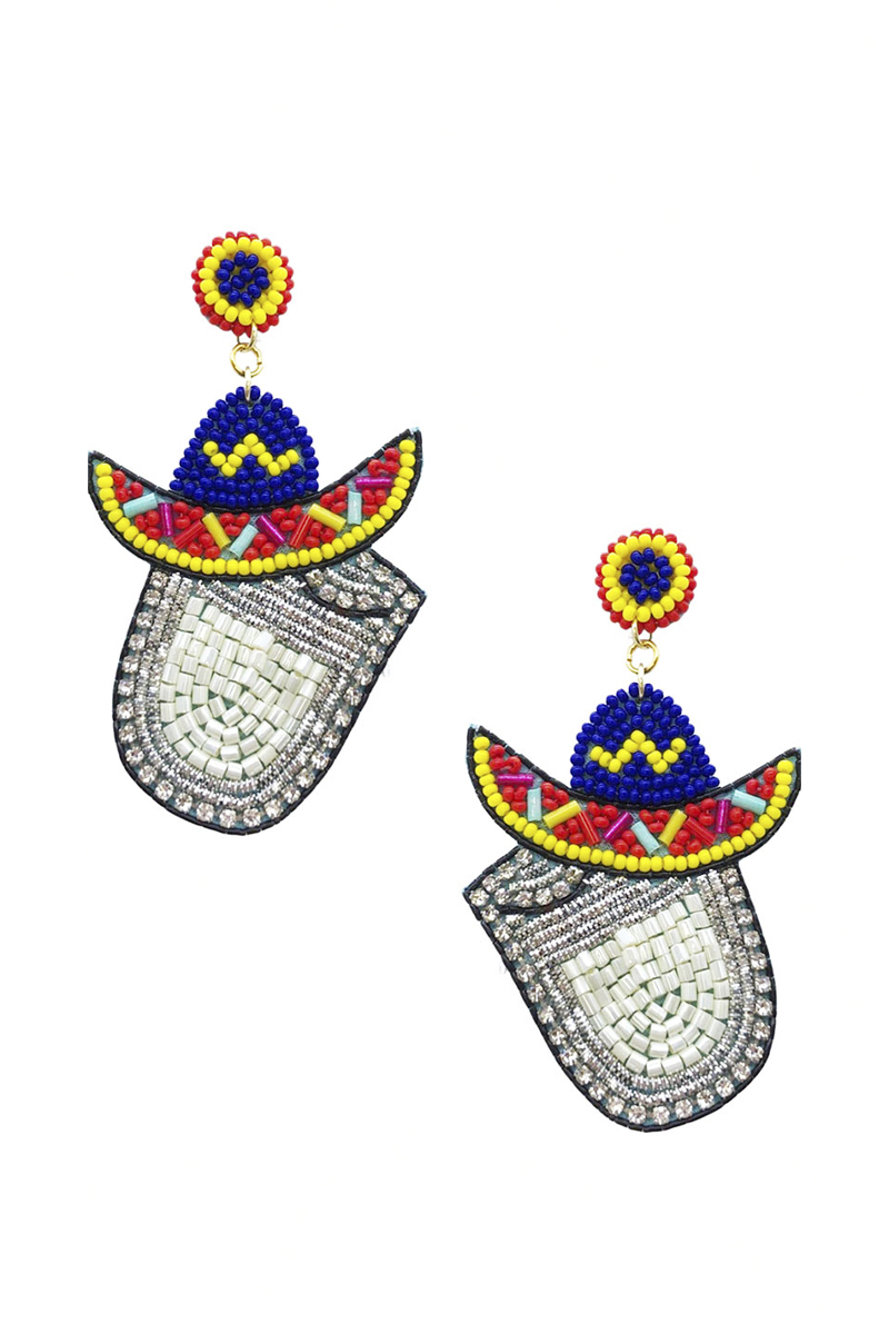 SEED BEAD RHINESTONE  WITH MEXICAN HAT EARRING