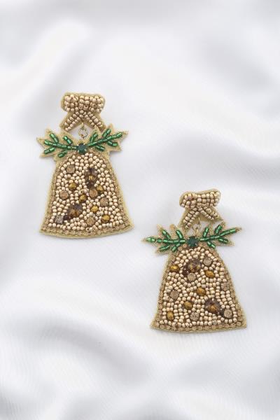 CHRISTMAS BELL SEED BEAD EARRING