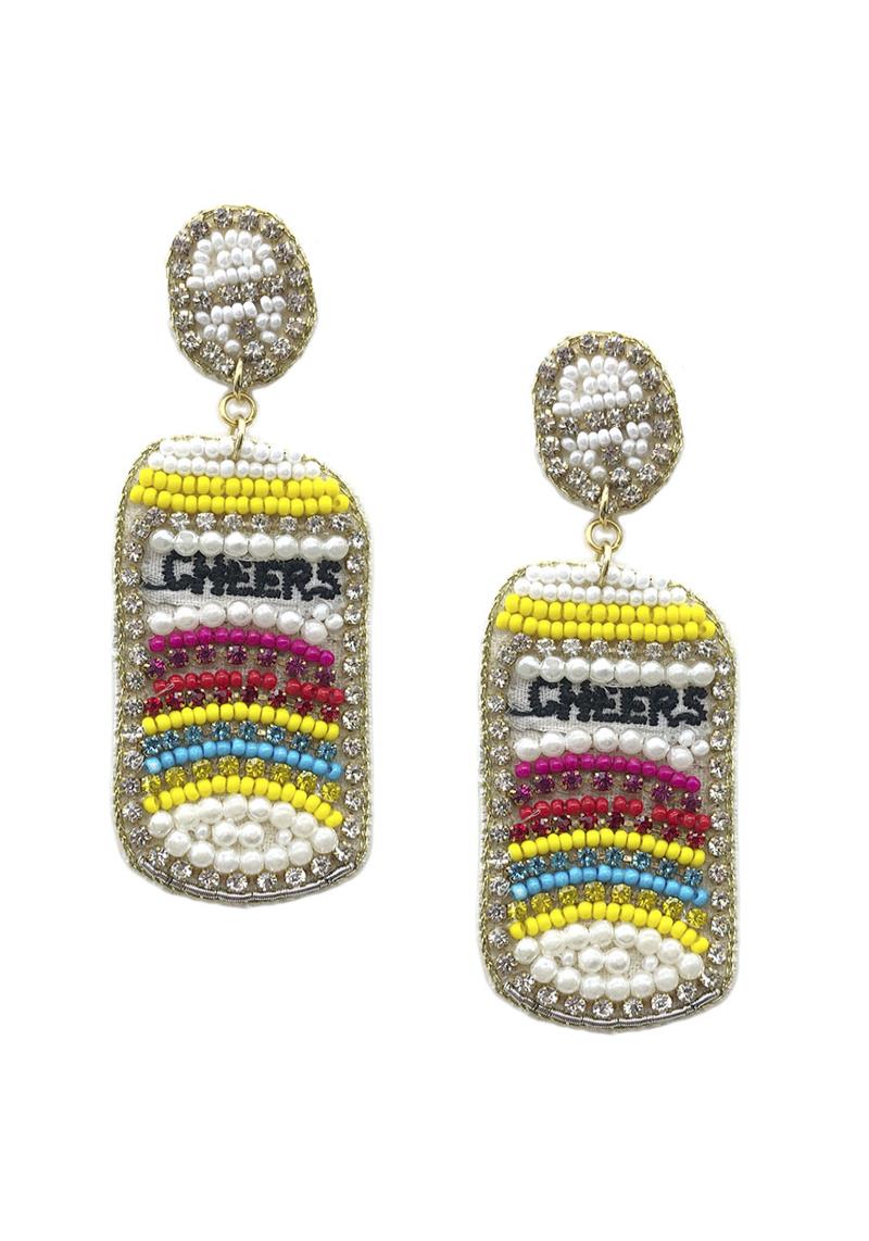 SEED BEAD CHEERS CAN DANGLE EARRING