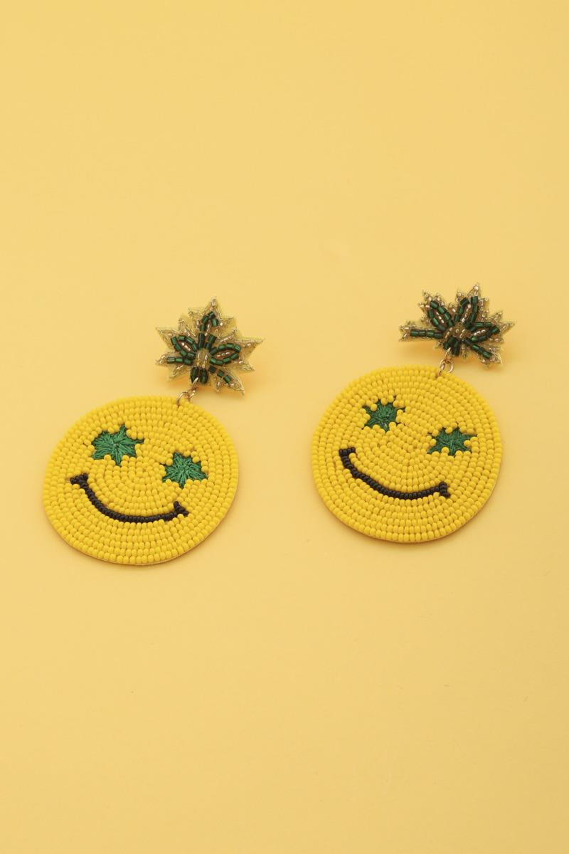 HAPPY FACE SEED BEAD DANGLE EARRING
