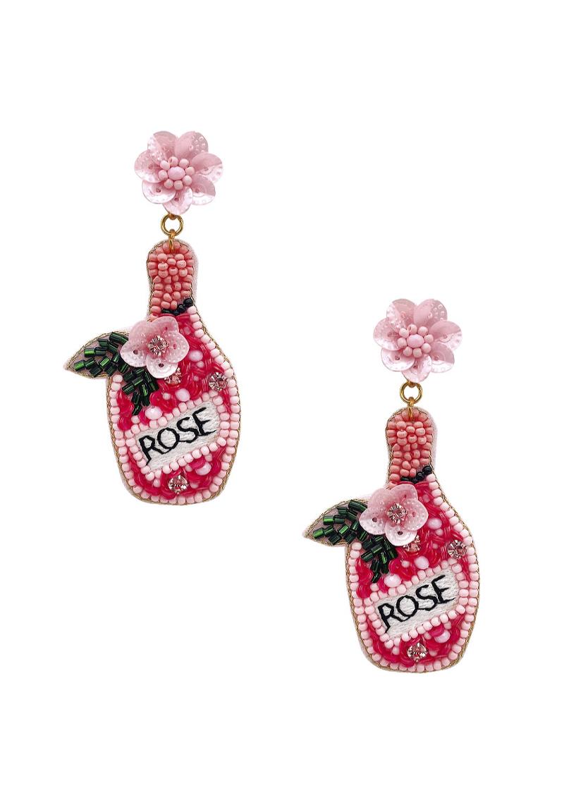 SEED BEAD ROSE BOTTLE DANGLE EARRING