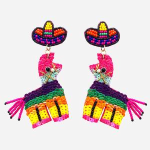 SEED BEAD SPANGLE CINCO DE MAYO PINATA DANGLE EARRING