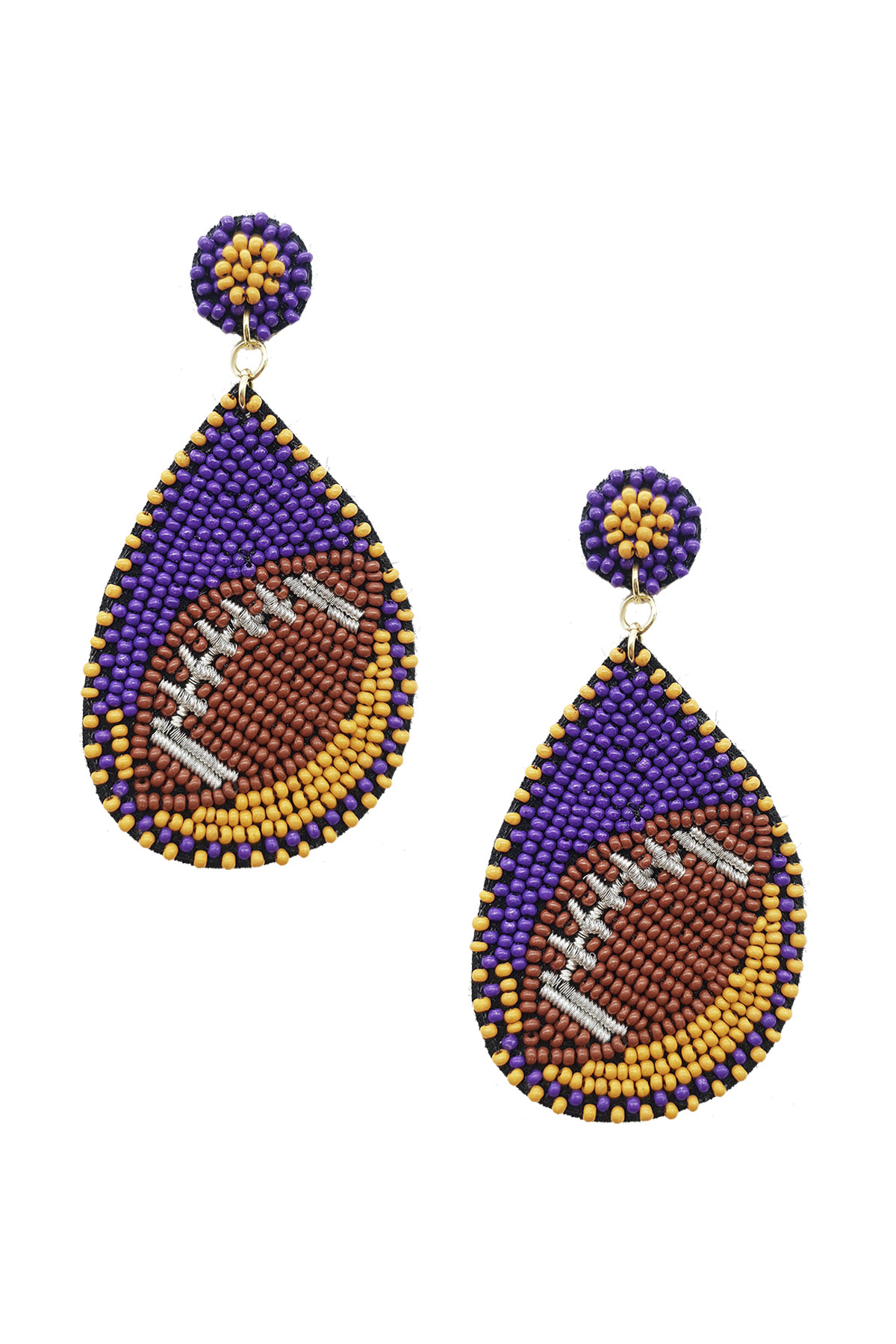 SEED BEAD FOOTBALL DANGLE EARRING