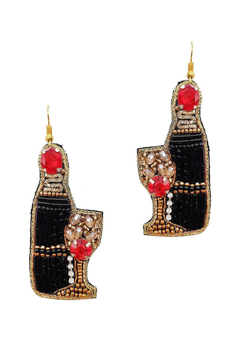 THREAD SEED BEAD STONE CHAMPAGNE AND GLASS EARRING