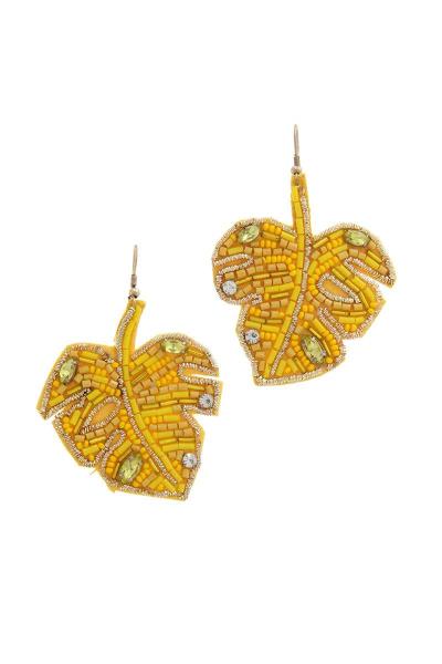 BEADED LEAF SHAPE DROP EARRING