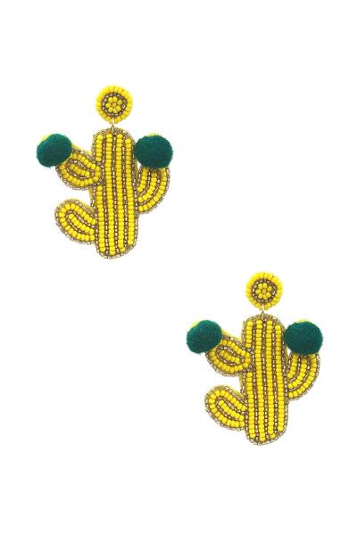 SEED BEAD CACTUS POM POM POST DROP EARRING