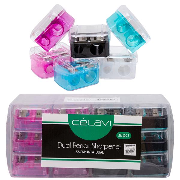 CELAVI DUAL PENCIL SHARPENER SET (36 UNITS)