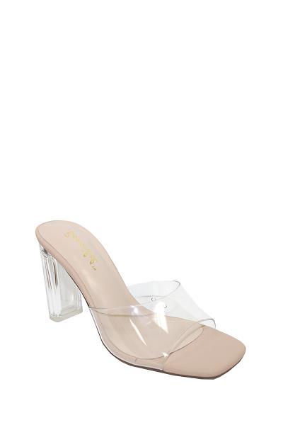 TRENDY CLEAR STRAP WIDE HEEL