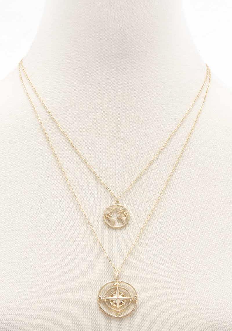 2 LAYERED METAL CHAIN PENDANT NECKLACE