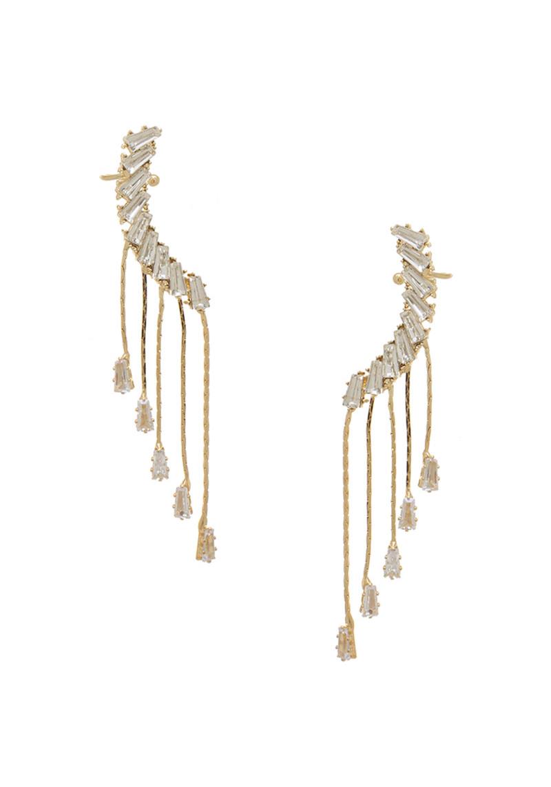 SODAJO BAGUETTE STONE EAR CUFF WITH MULTI CHAIN HANGING EARRING