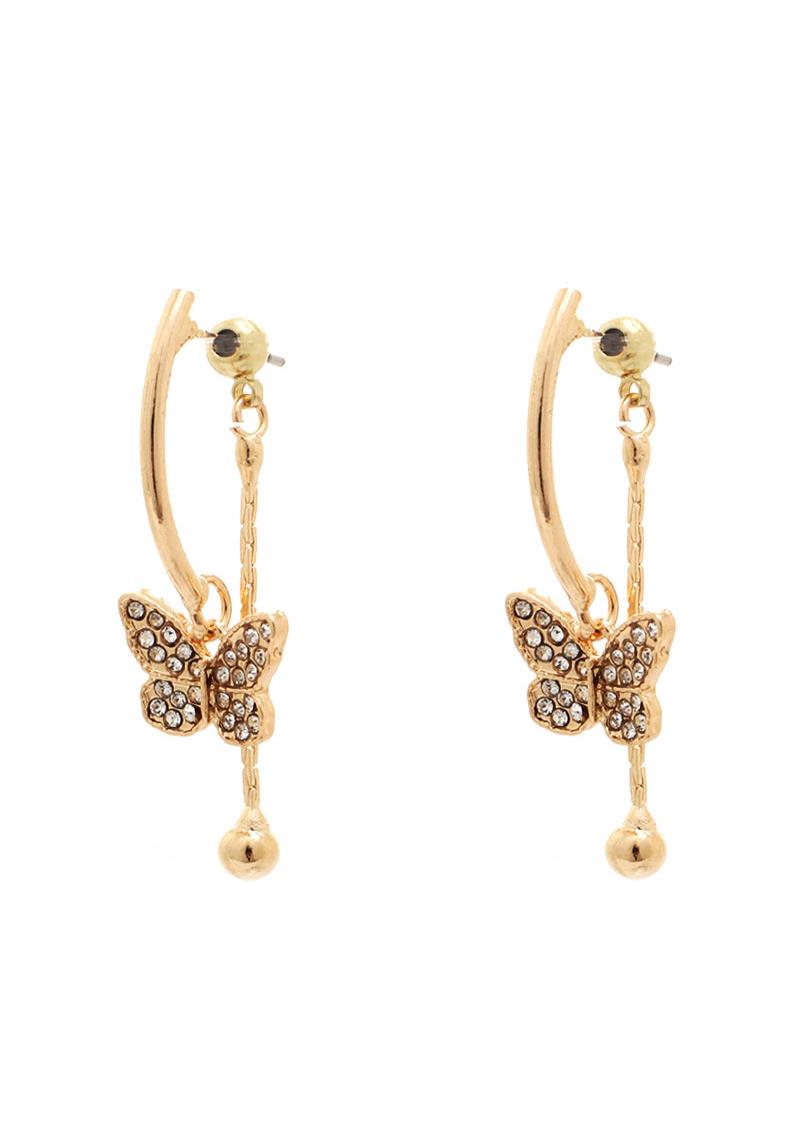 SODAJO BAR BUTTERFLY AND BACK HANGING METAL BALL EARRING