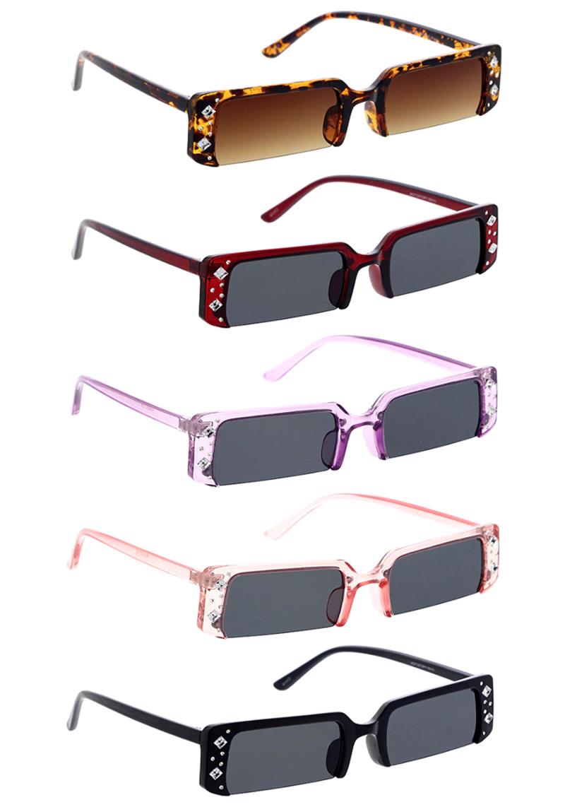SMALL RECTANGULAR HIPSTER VINTAGE INSPIRED RHINESTONE ACCENT SUNGLASSES 1DZ