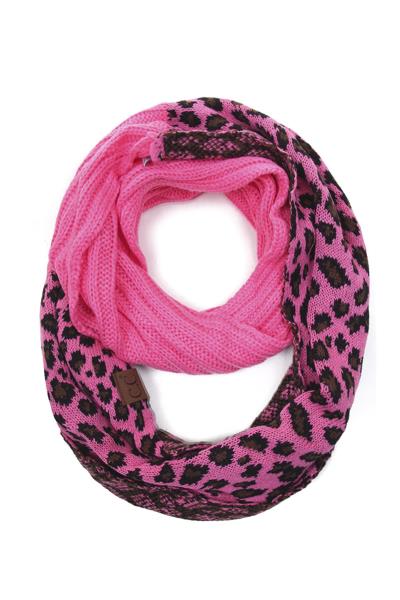 RIBBED KNIT LEOPARD ACCENT CC INFINITY SCARF