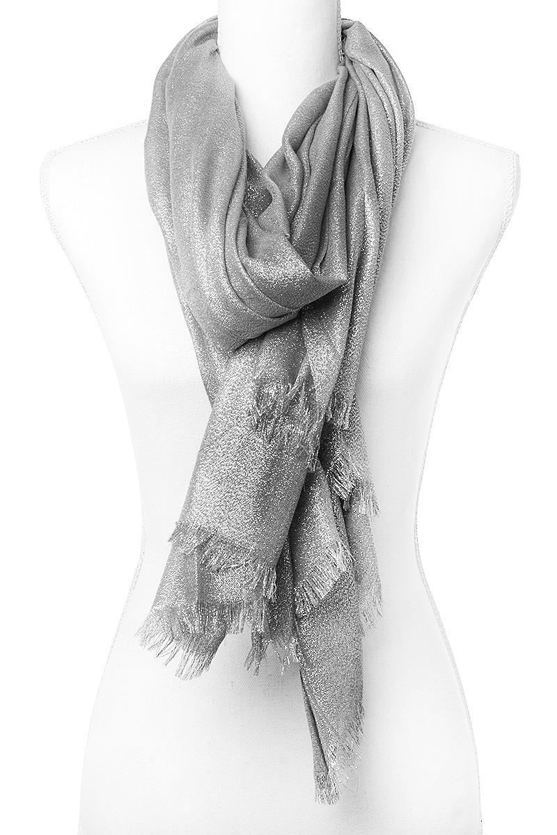 SMOOTH GLITTER TEXTURE FRINGE SILVER SCARF