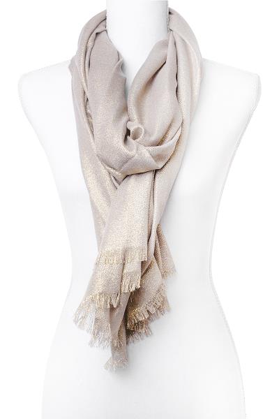 SMOOTH GLITTER TEXTURE FRINGE GOLD SCARF