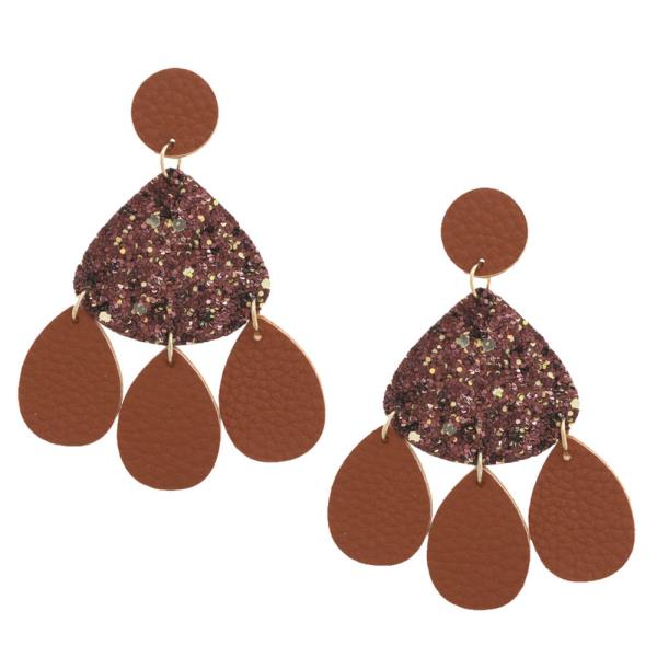 LEATHER GLITTER DANGLE EARRING