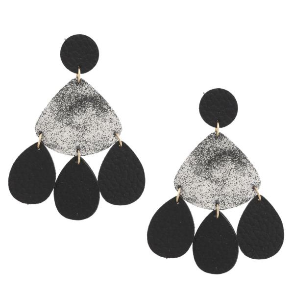 LEATHER GLITTER DANGLE EARRING