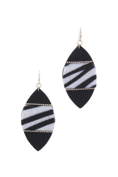 POINTED OVAL ANIMAL PRINT PATTERN PU LEATHER DROP EARRING