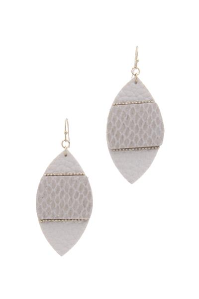 POINTED OVAL ANIMAL PRINT PATTERN PU LEATHER DROP EARRING