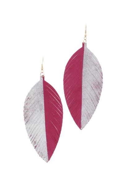 TWO TONE METALLIC FRAY END GENUINE LEATHER EARRING