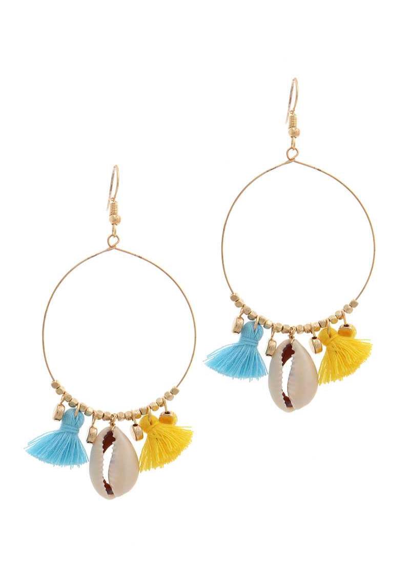 COWRIE SHELL TASSEL DROP EARRING
