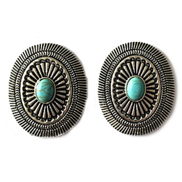RODEO WESTERN OVAL CONCHO POST EARRING