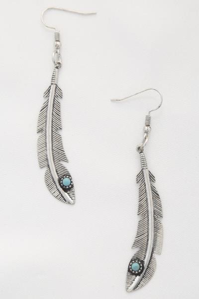 RODEO WESTERN FEATHER METAL DANGLE EARRING