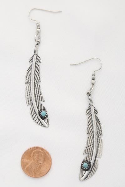 RODEO WESTERN FEATHER METAL DANGLE EARRING