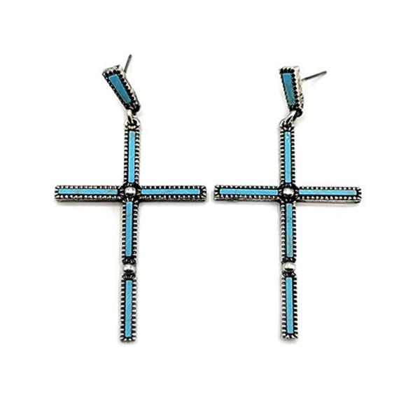 RODEO WESTERN CROSS DANGLE EARRING