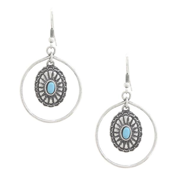 OVAL CONCHO METAL DANGLE EARRING