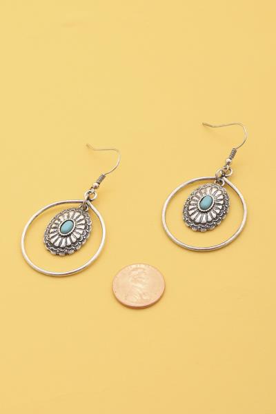 OVAL CONCHO METAL DANGLE EARRING