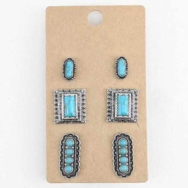 WESTERN SQUARE SHAPE ASSORTED EARRING SET