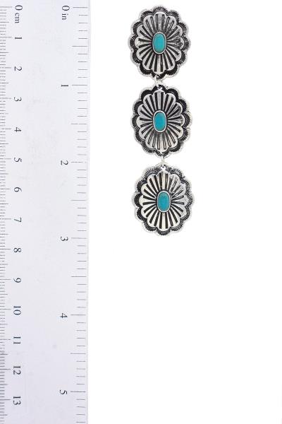 WESTERN FLORAL STONE TRIPLE DROP DANGLE EARRING