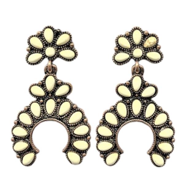 RODEO WESTERN STYLISH FLORAL TEAR SHAPE STONE OPEN CIRCLE EARRING