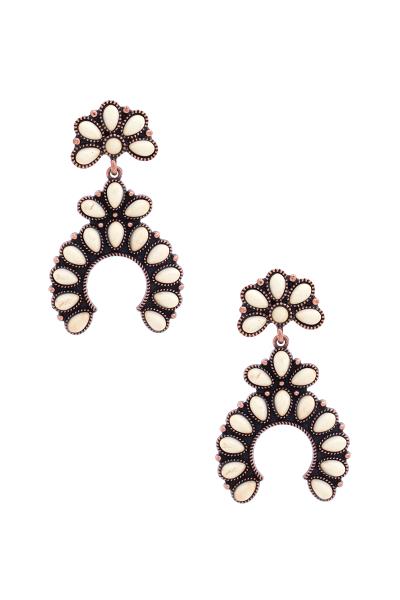 RODEO WESTERN STYLISH FLORAL TEAR SHAPE STONE OPEN CIRCLE EARRING