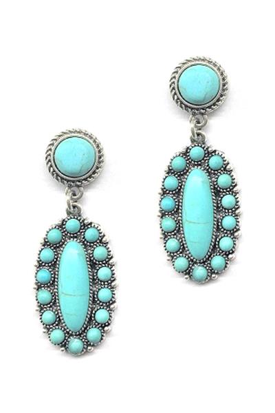 WESTERN STYLE METAL MARBING STONE DANGLE EARRING