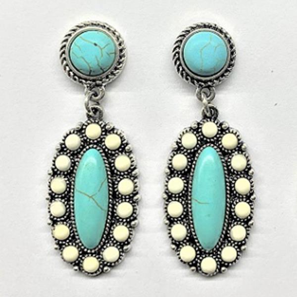 WESTERN STYLE METAL MARBING STONE DANGLE EARRING