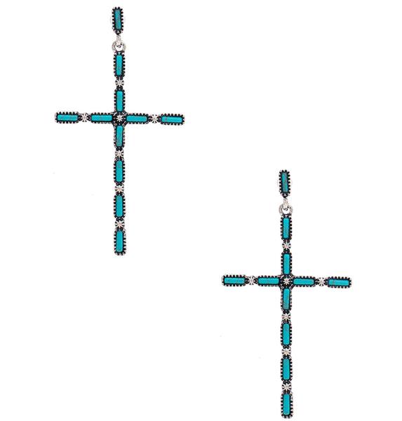 MULTI STONE PATTERN CROSS METAL EARRING