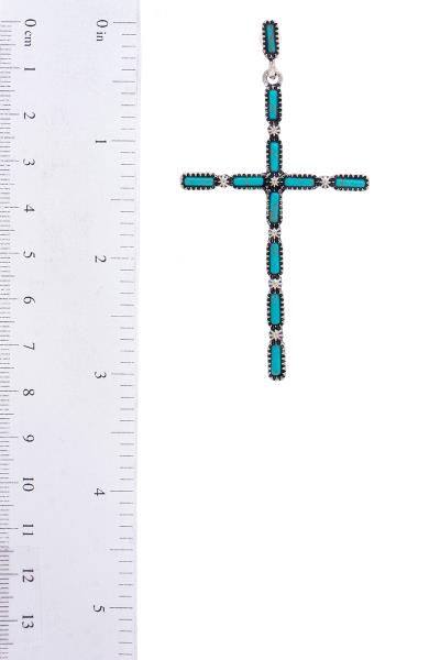 MULTI STONE PATTERN CROSS METAL EARRING