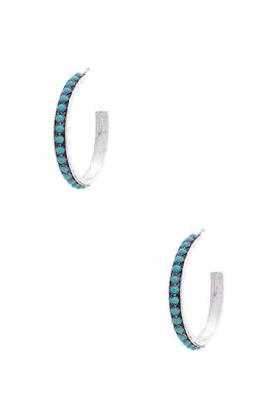 FASHION MULTI TURQUOISE STONE METAL OPEN HOOP EARRING