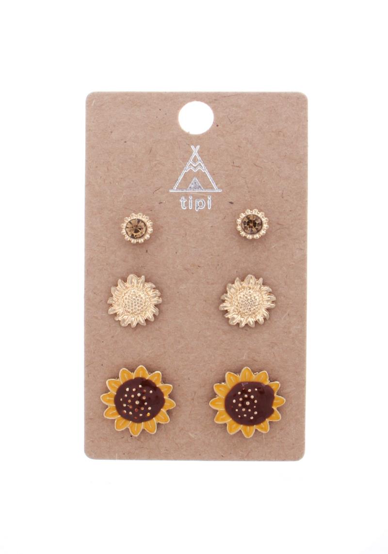 SUNFLOWER STUD EARRING 3 PAIR SET
