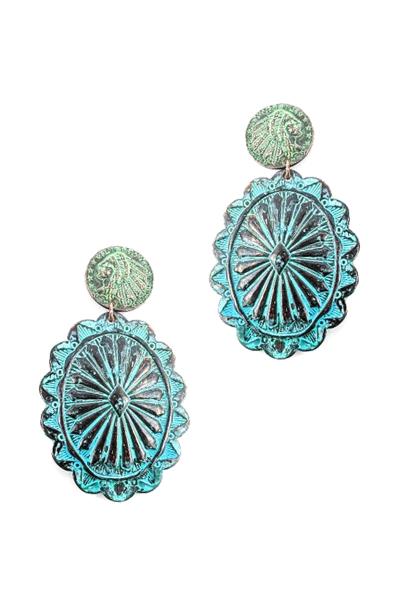 WESTERN STYLE METAL UNIQUE PATTERN DANGLE EARRING