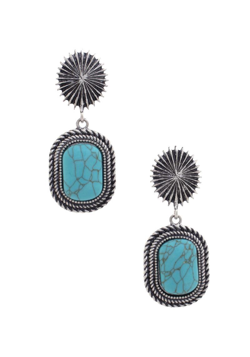 WESTERN TURQUOISE OVAL POST DROP EARRING