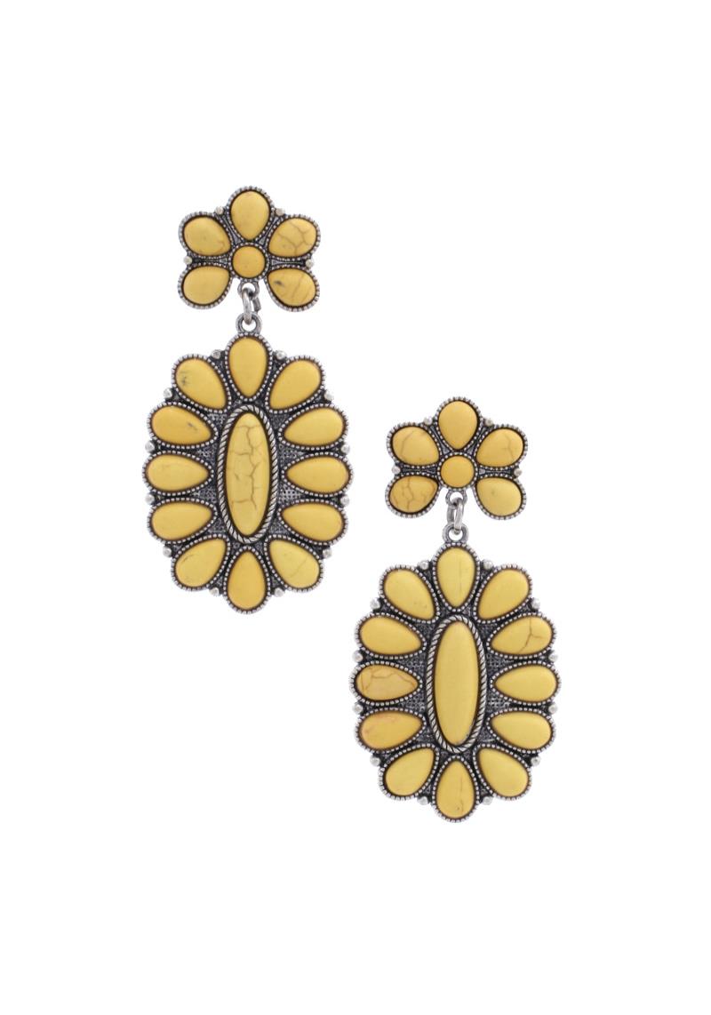 WESTERN STYLE TQ STONE FLOWER DANGLE EARRING
