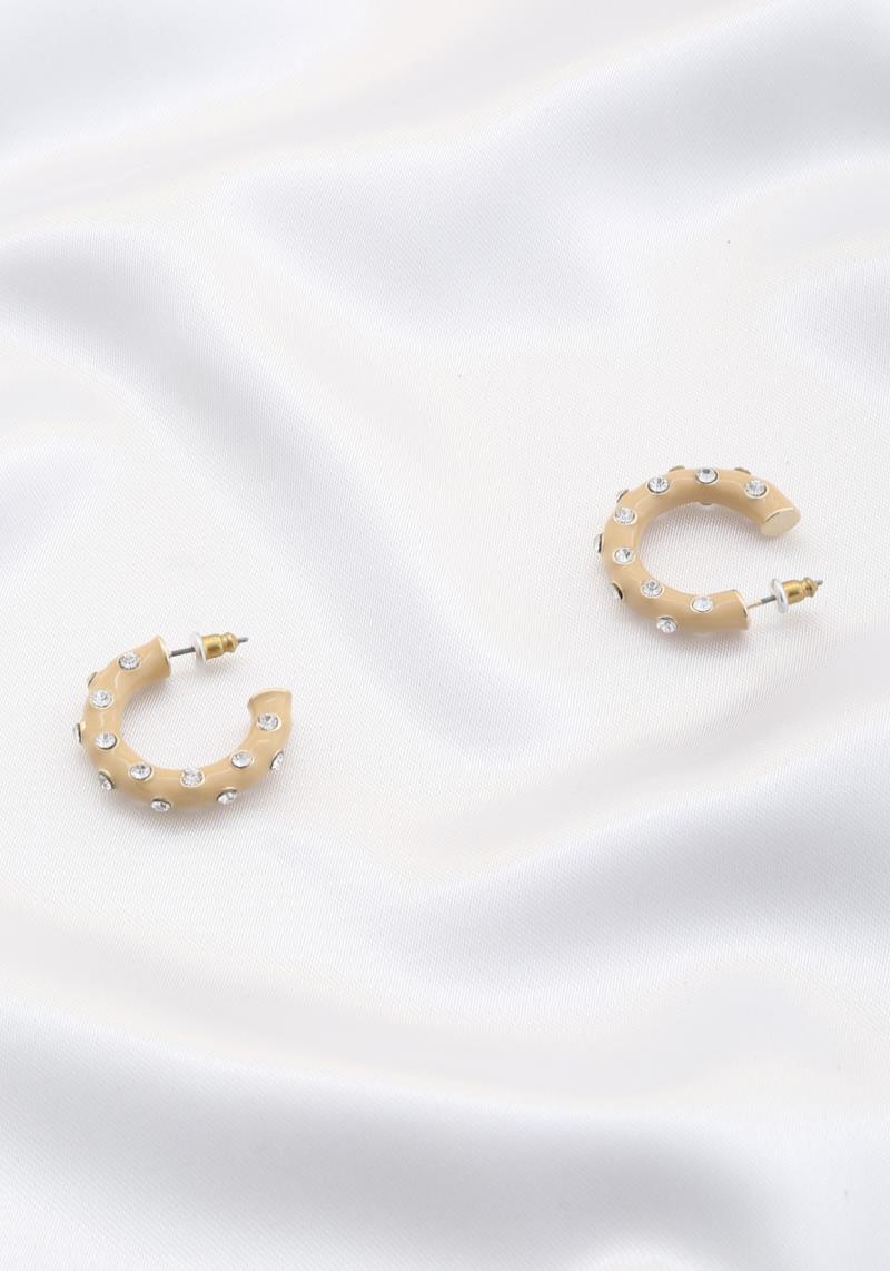 COLOR METAL RHINESTONE OPEN HOOP EARRING