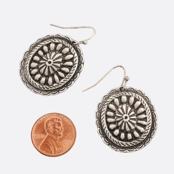 WESTERN STYLE CONCHO METAL DANGLE EARRING