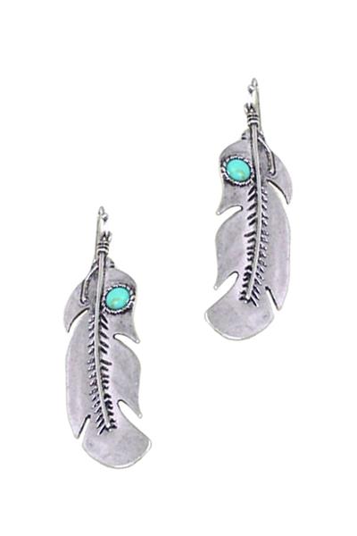 METAL LEAF TQ STONE HOOK EARRING