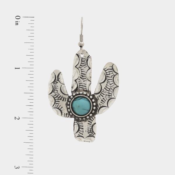 WESTERN STYLE CACTUS TURQUOISE BEAD DANGLE EARRING