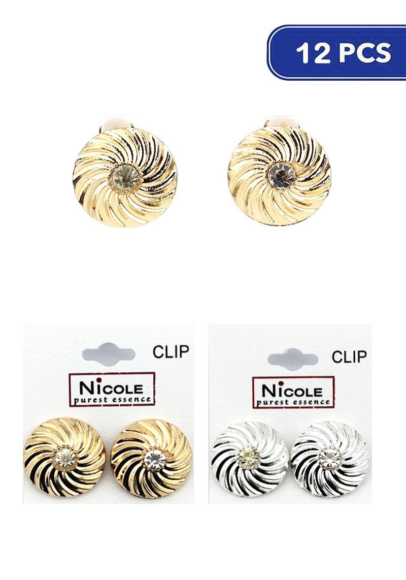 FASHION METAL ROUND CLIP ON EARRING (12 UNITS)